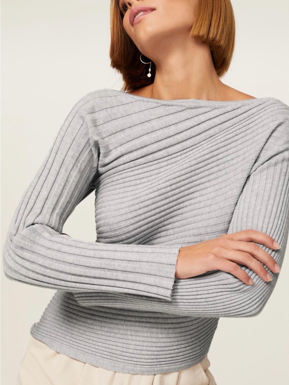 Milly Gray Asymmetric Boat Neck Sweater~Size P (2)~$295~ - Picture 4 of 8